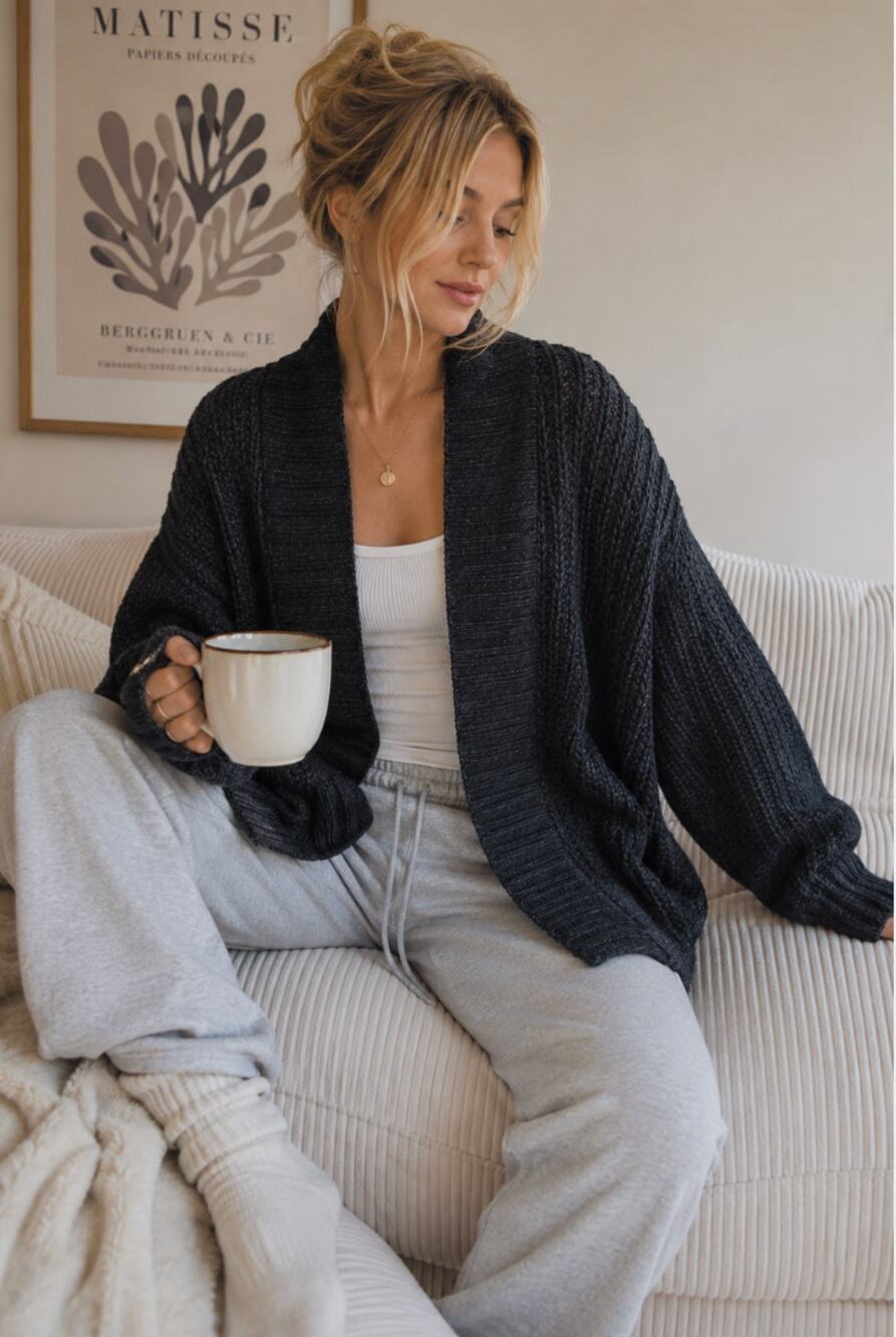 Urban Outfitters Slouchy Casual Dark Cardigan Waffle Cable Knit Oversized XS